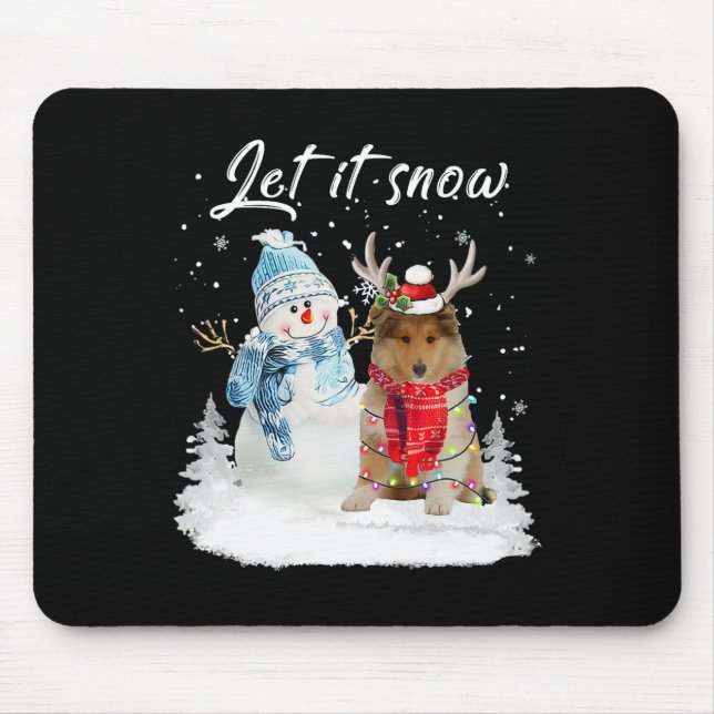 Rough Collie Santa Dog Christmas Snowman Xmas Paja Mouse Pad (Front)
