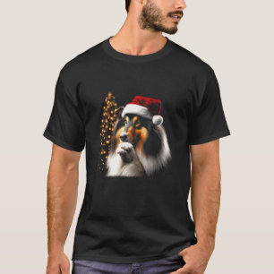 Rough Collie Santa Hat Vintage Dog Xmas Christmas T-Shirt