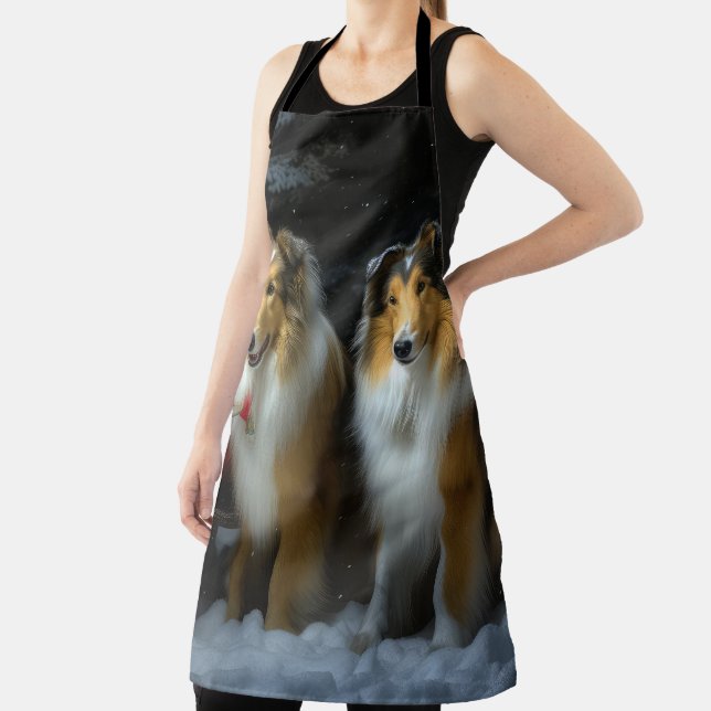 Rough Collie Snowy Sleigh Christmas Decor Apron (Insitu)