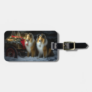 Rough Collie Snowy Sleigh Christmas Decor Luggage Tag