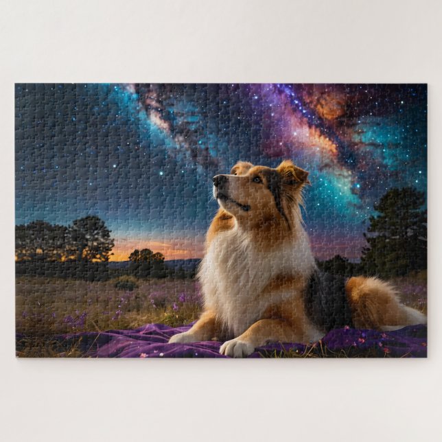 Rough Collie Under the Stars Jigsaw Puzzle (Horizontal)