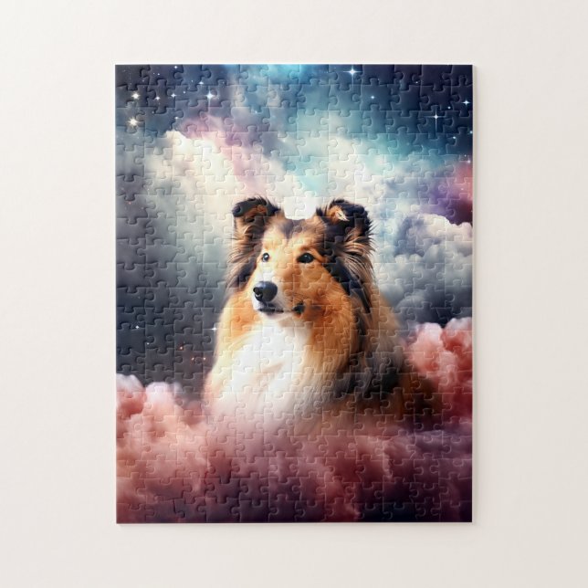Rough Collie with Cloud Space Background Jigsaw Puzzle (Vertical)