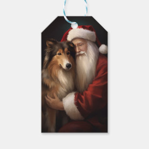 Rough Collie With Santa Claus Festive Christmas  Gift Tags