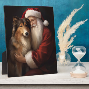 Rough Collie With Santa Claus Festive Christmas Plaque
