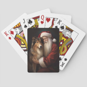 Rough Collie With Santa Claus Festive Christmas Playing Cards