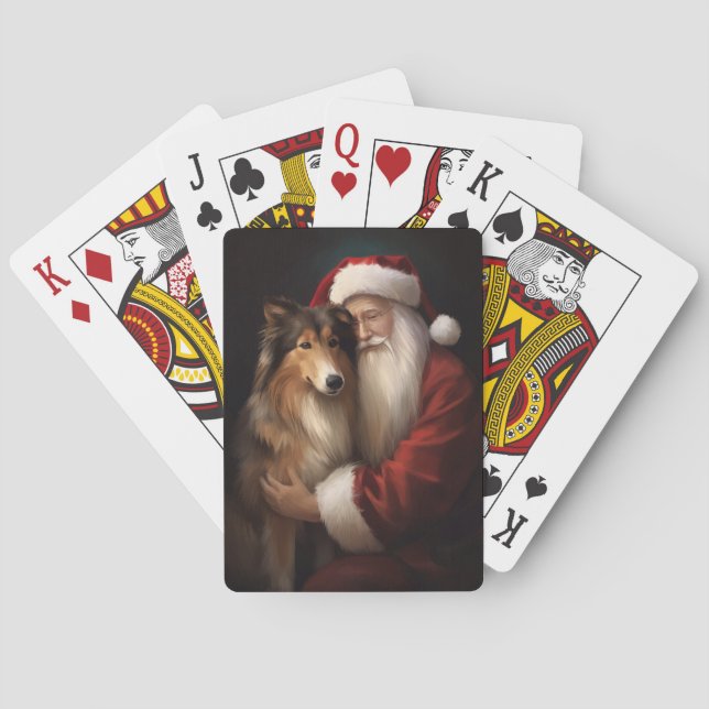 Rough Collie With Santa Claus Festive Christmas  Playing Cards (Back)