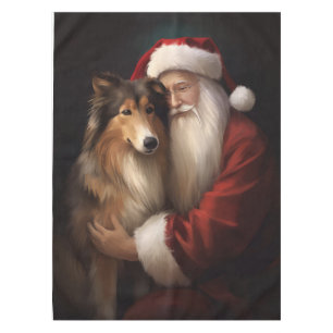 Rough Collie With Santa Claus Festive Christmas  Tablecloth