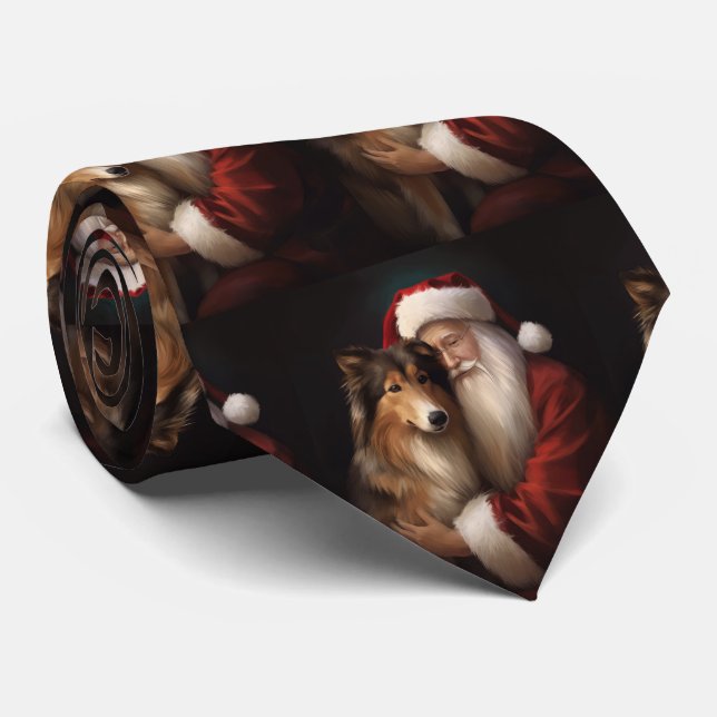 Rough Collie With Santa Claus Festive Christmas  Tie (Rolled)