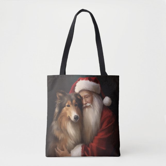 Rough Collie With Santa Claus Festive Christmas  Tote Bag (Front)