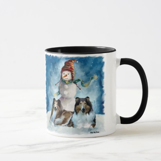 Rough Collie with Snowman Christmas Mug (Right)