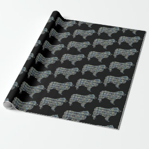 Rough Collie Yellow & Black Grid Line Wrapping Paper