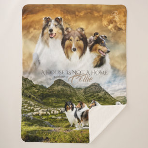 Rough Collies Herding Sheep, w/ Portrait & Quote - Sherpa Blanket