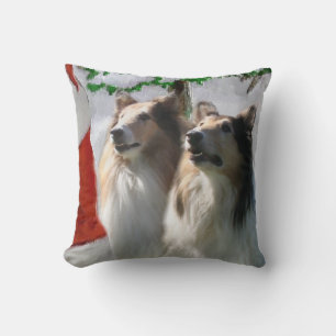 Rough Collies Meet Santa Christmas Cushion