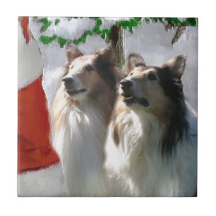 Rough Collies Meet Santa Christmas Tile