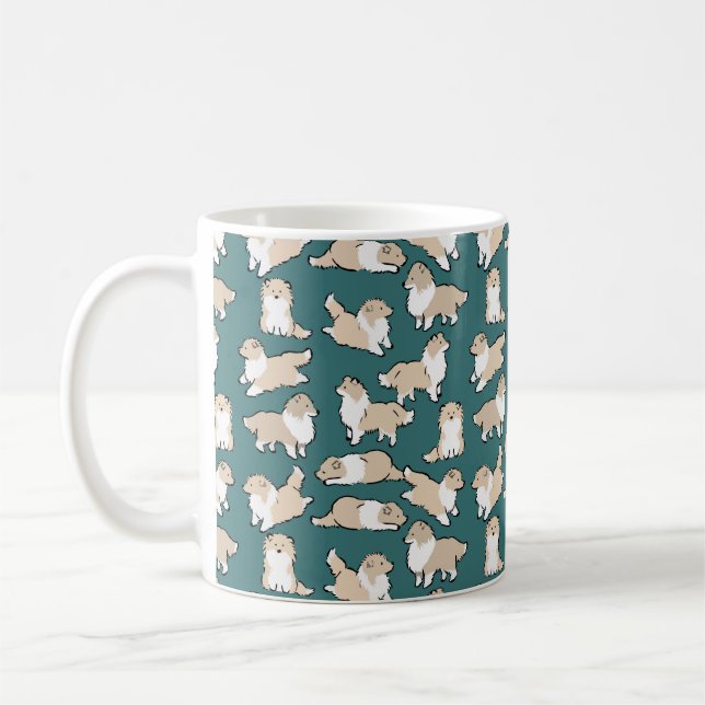 Rough Collies on Green Coffee Mug (Left)