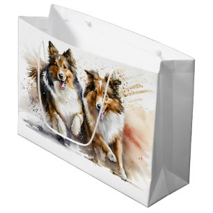 Rough Collies Painting Large Gift Bag