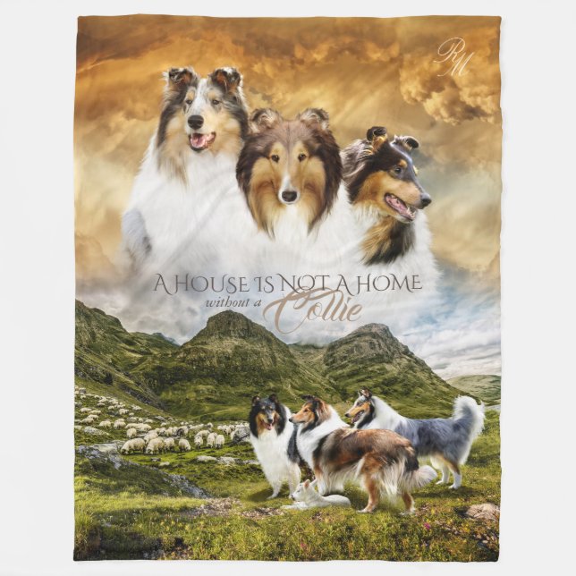 Rough Collies Portrait & Sheepherding - Customised Fleece Blanket (Front)