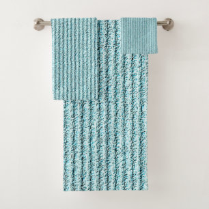 Rough Corduroy Stripes in Bright Aqua Bath Towel Set