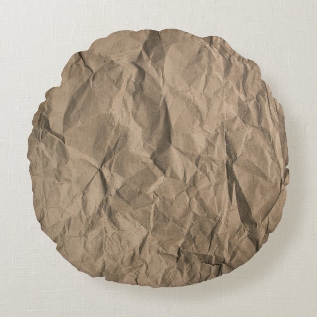 Rough crumpled paper: recycled texture round cushion (Front)