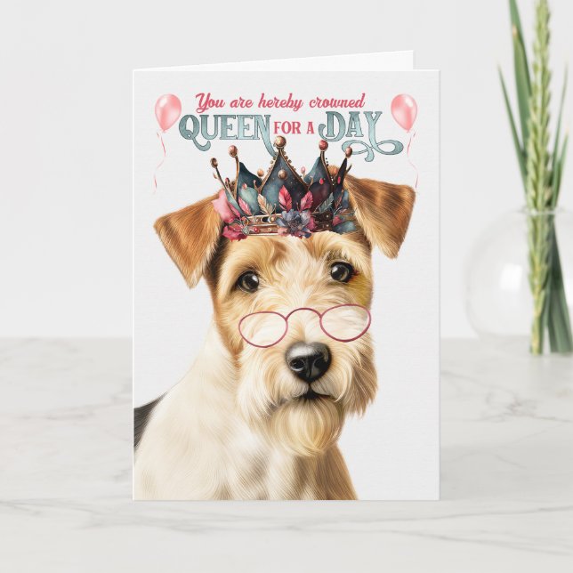 Rough Fox Terrier Dog Queen Day Funny Birthday Card (Front)