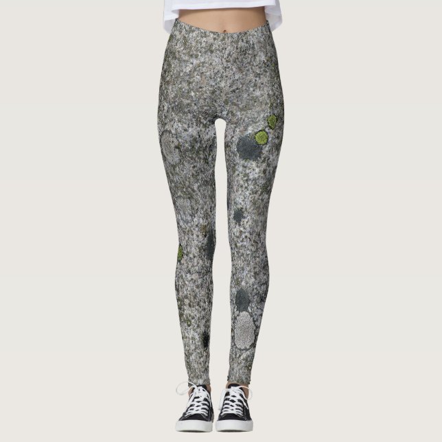 Rough Geology Grey Granite Rock texture with Moss Leggings (Front)