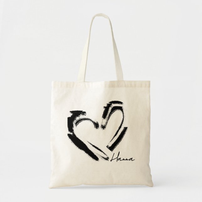 Rough Heart Black and White Design and your name Tote Bag (Front)