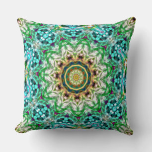 Rough metal aqua blue and green texture mandala    cushion