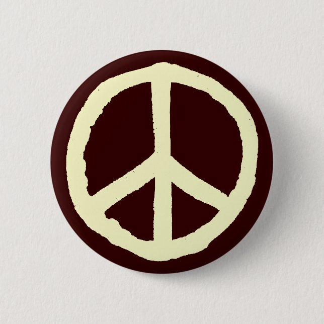 Rough Peace Symbol - Cream on Brown 6 Cm Round Badge (Front)