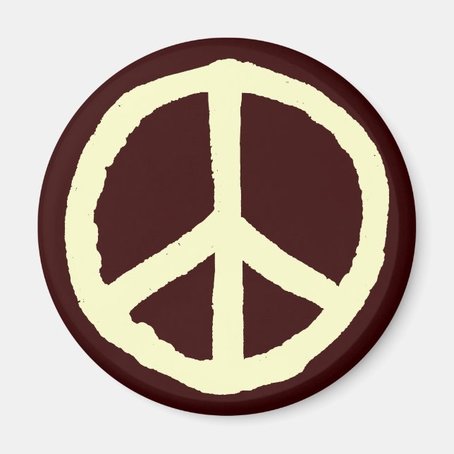 Rough Peace Symbol - Cream on Dark Brown Magnet (Front)
