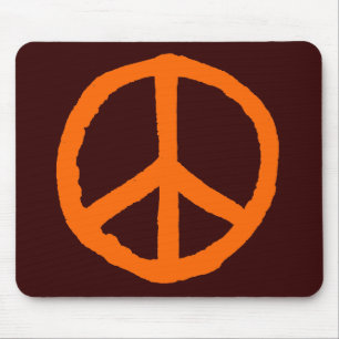 Rough Peace Symbol - Orange on Dark Brown Mouse Pad