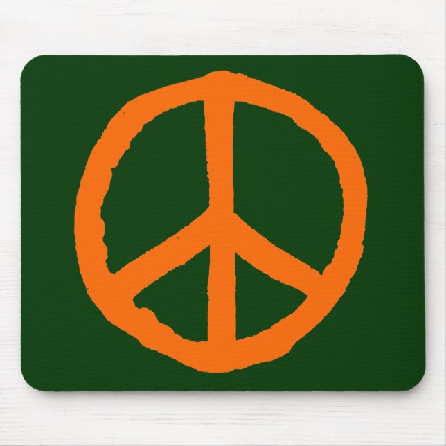 Rough Peace Symbol - Orange on Dark Green Mouse Pad (Front)