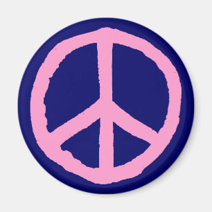 Rough Peace Symbol - Pink on Dark Blue Magnet