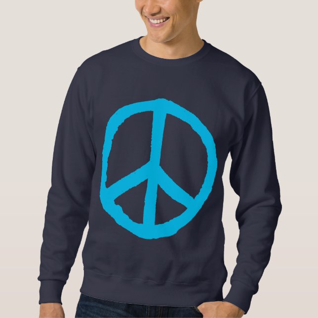 Rough Peace Symbol - Sky Blue on Dark Sweatshirt (Front)