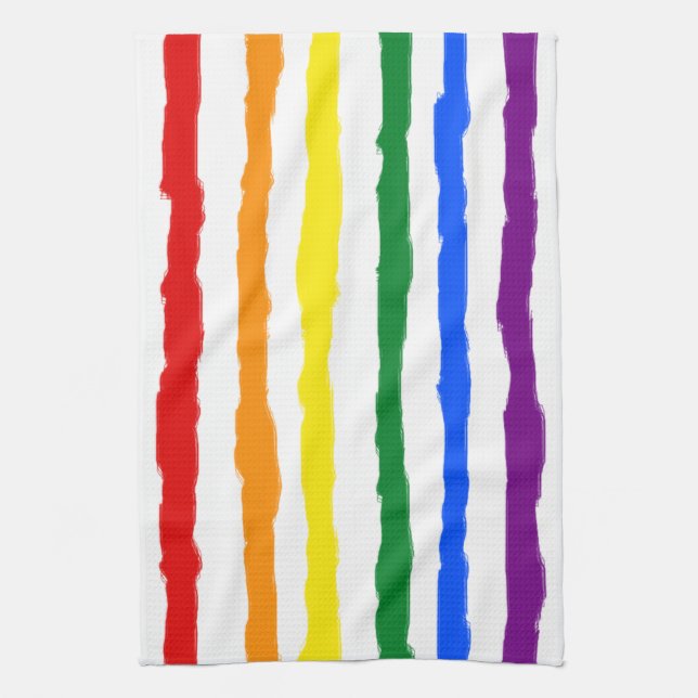 Rough Rainbow Stripes on Custom Colour Tea Towel (Vertical)