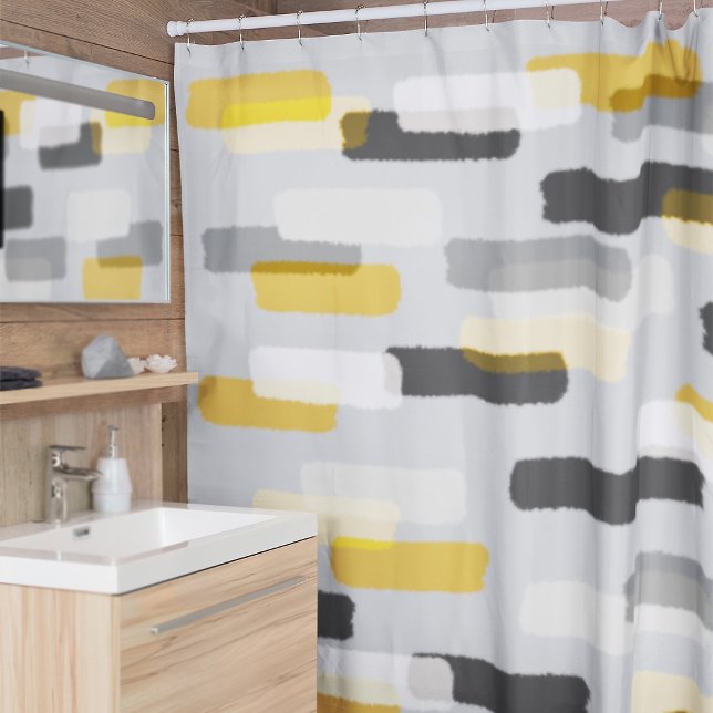 Rough Rectangle Brush Strokes Grey and Yellow Shower Curtain (Creator Uploaded)