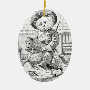 Rough Rider Teddy Bear on Rocking Horse Ceramic Ornament