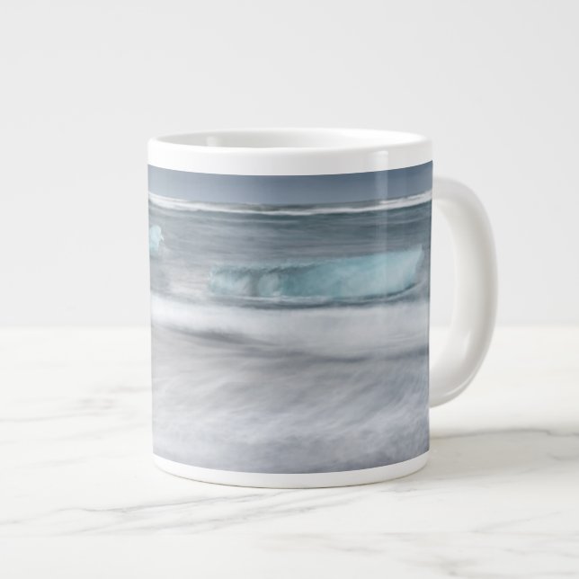 Rough Seascape with ice, iceland Large Coffee Mug (Front Right)