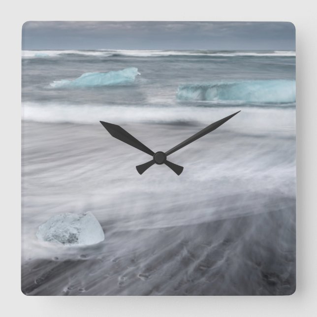 Rough Seascape with ice, iceland Square Wall Clock (Front)