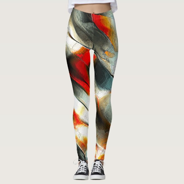 Rough silvery rock over burning ember, intensity leggings (Front)