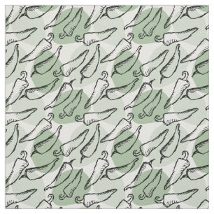 Rough Sketch Chile Peppers on Green Fabric