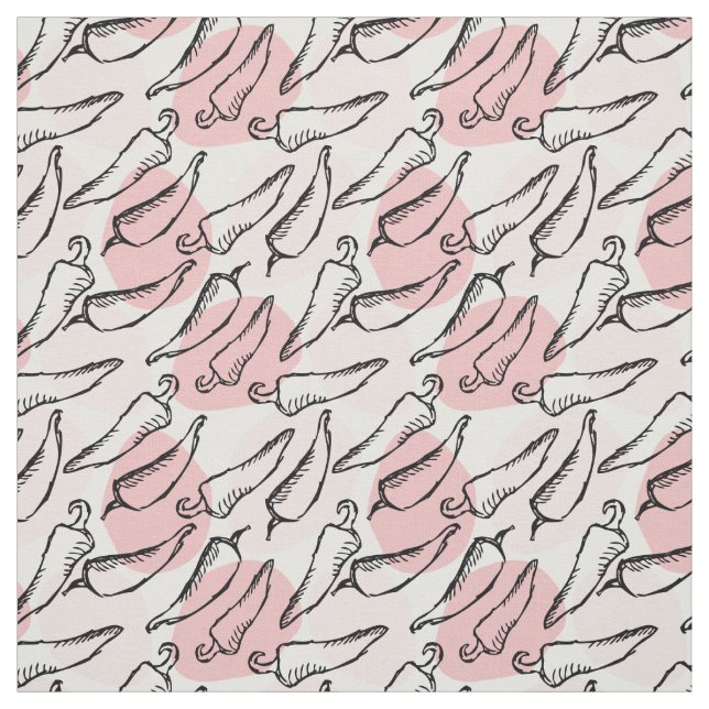 Rough Sketch Chile Peppers on Pink Fabric (Swatch)