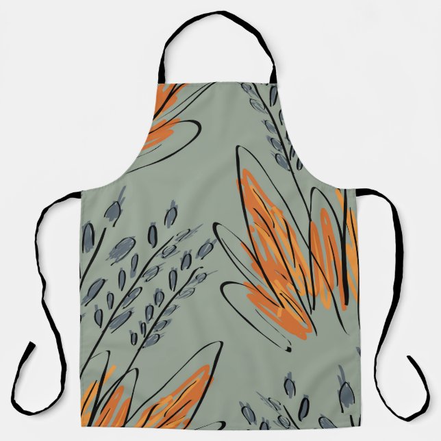 Rough Sketched Grass Ethnic Design Apron (Front)