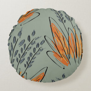 Rough Sketched Grass Ethnic Design Round Cushion