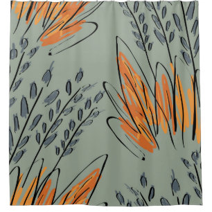 Rough Sketched Grass Ethnic Design Shower Curtain