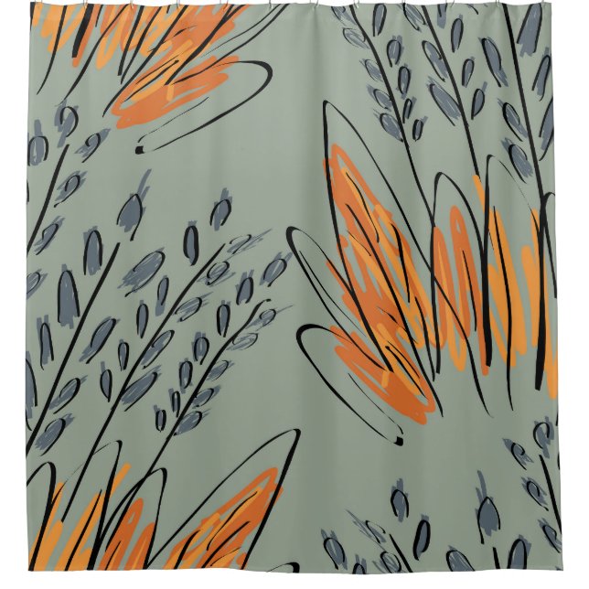 Rough Sketched Grass Ethnic Design Shower Curtain (Front)