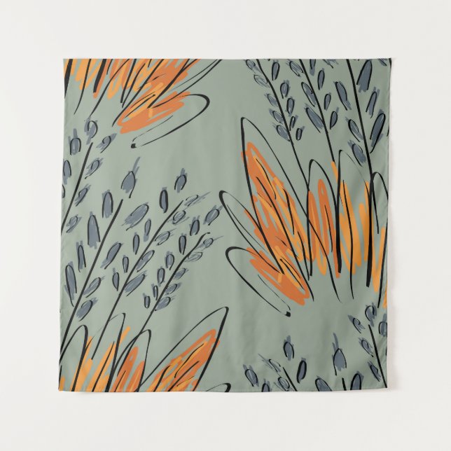 Rough Sketched Grass Ethnic Design Tapestry (Front)