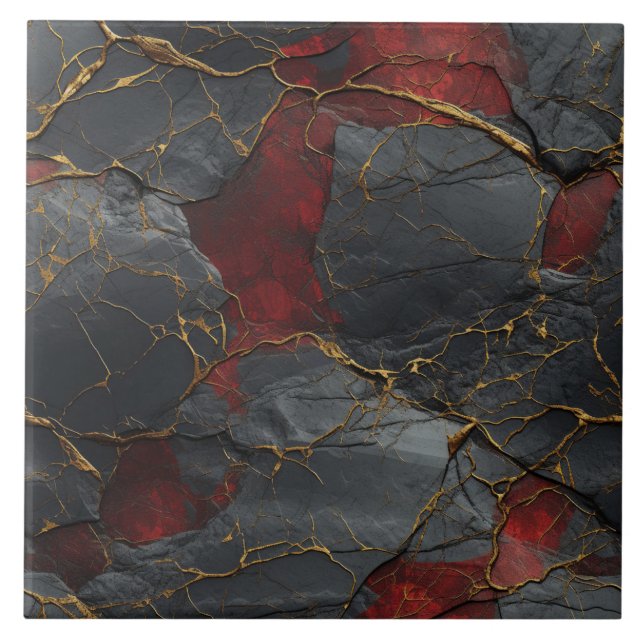 Rough Slate Texture Gold Veins Ceramic Tile (Front)