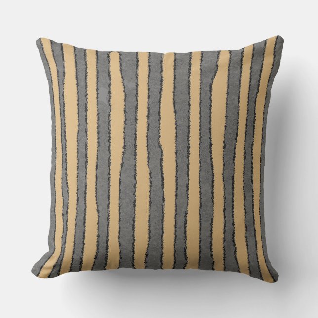 Rough Stripes Golden Caramel and Grey Cushion (Front)