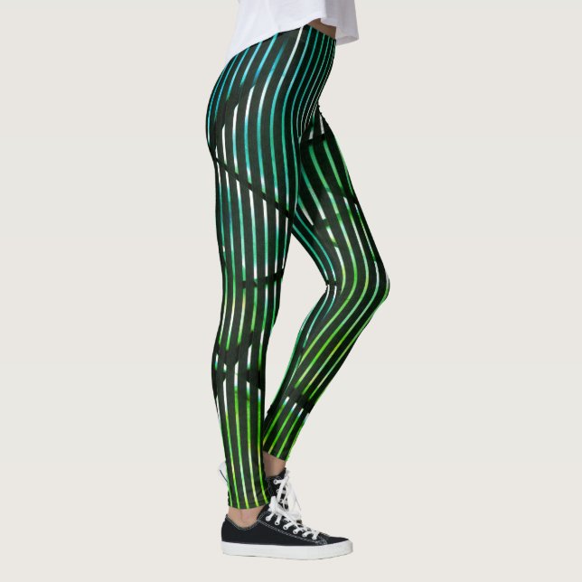 Rough stripes over green stained  abstract design  leggings (Right)
