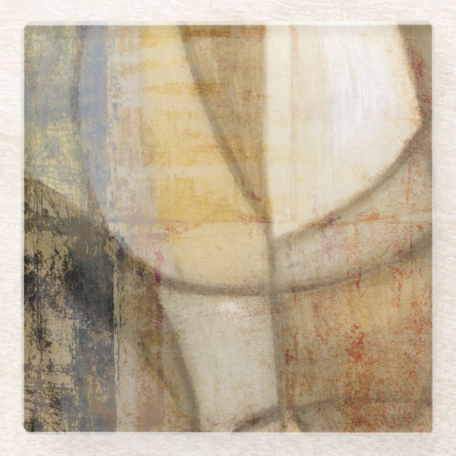 Rough Textured Earth Tone Painting Glass Coaster (Front)